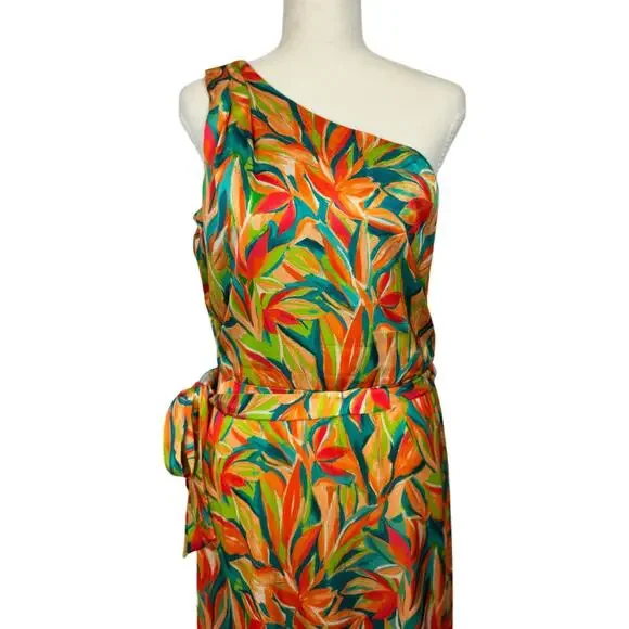 Nicole Miller One Shoulder Tropical Maxi Dress Women's 10 Resort Vacation Cruise - Picture 3 of 16